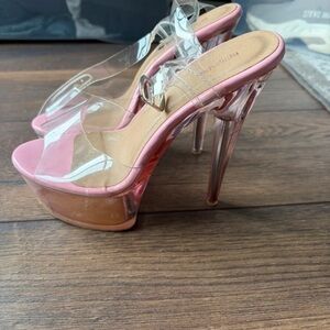 PrettyLittleThing Pink and Clear Platform Heels